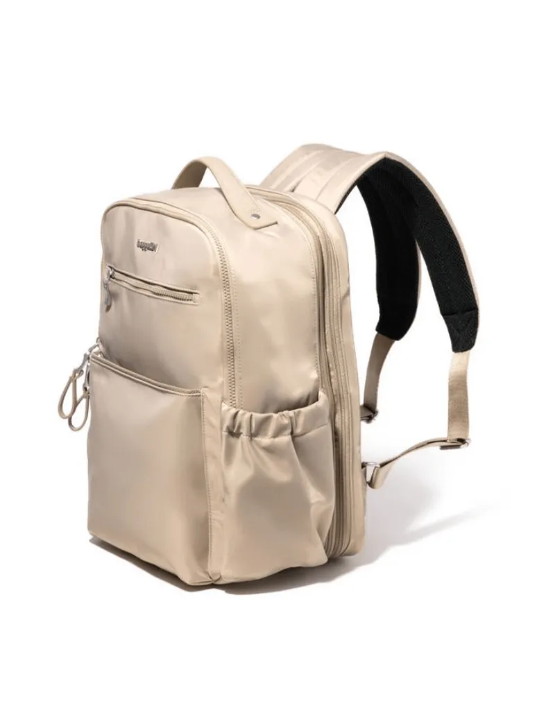 Baggallini Tribeca Expandable Laptop Backpack in Taupe Twill