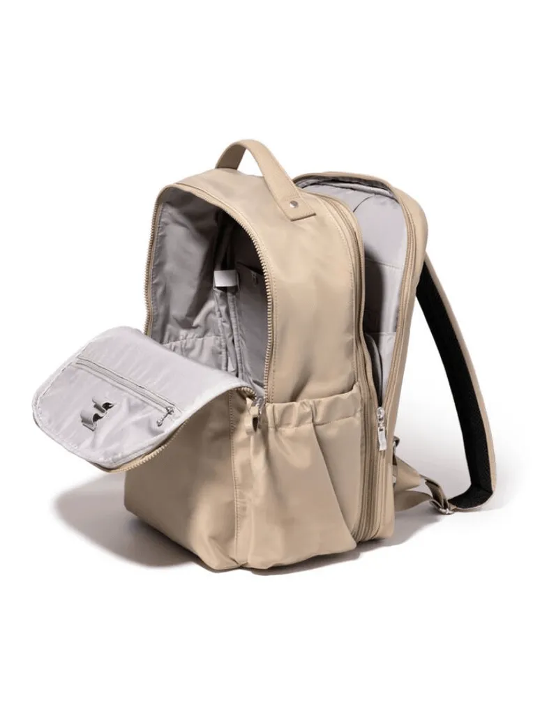 Baggallini Tribeca Expandable Laptop Backpack in Taupe Twill