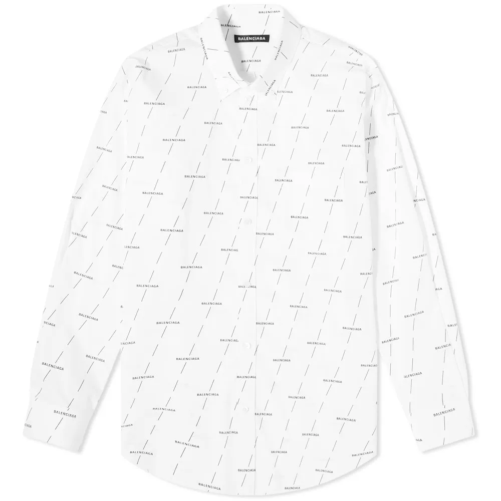 Balenciaga All Over Print Logo ShirtWhite & Black