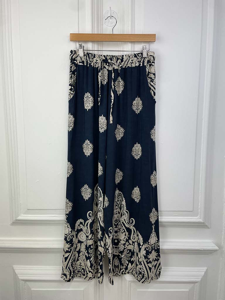 Baroque Wide Leg Trousers - Navy