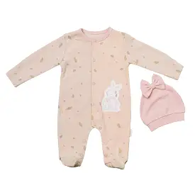 Beige Bunny Leaf Print Babysuit