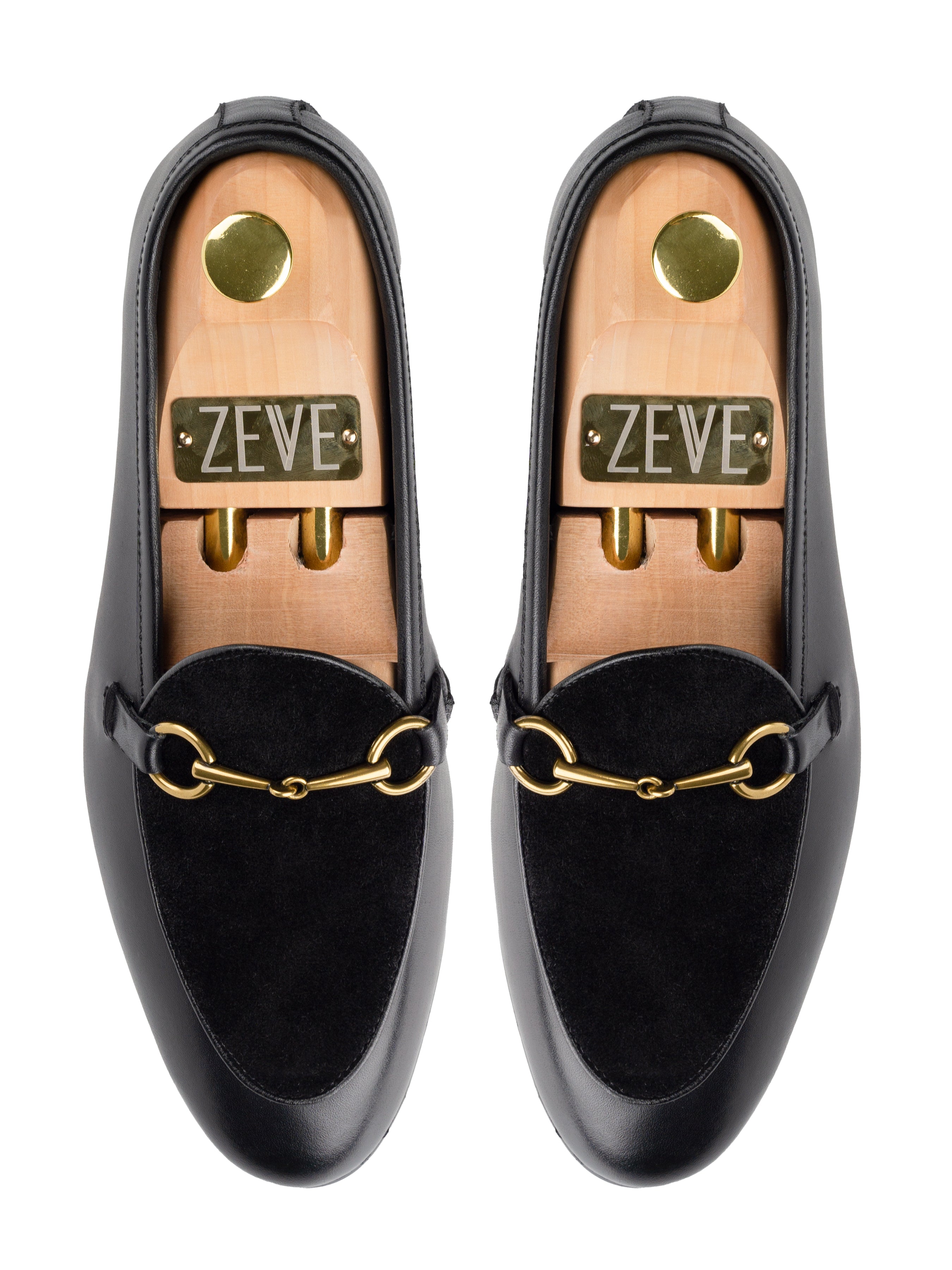 Belgian Loafer Horsebit Buckle - Solid Black & Suede (Gold Buckle)