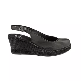 Black Leather Wedge Espadrille for Women - Croacia-PBK