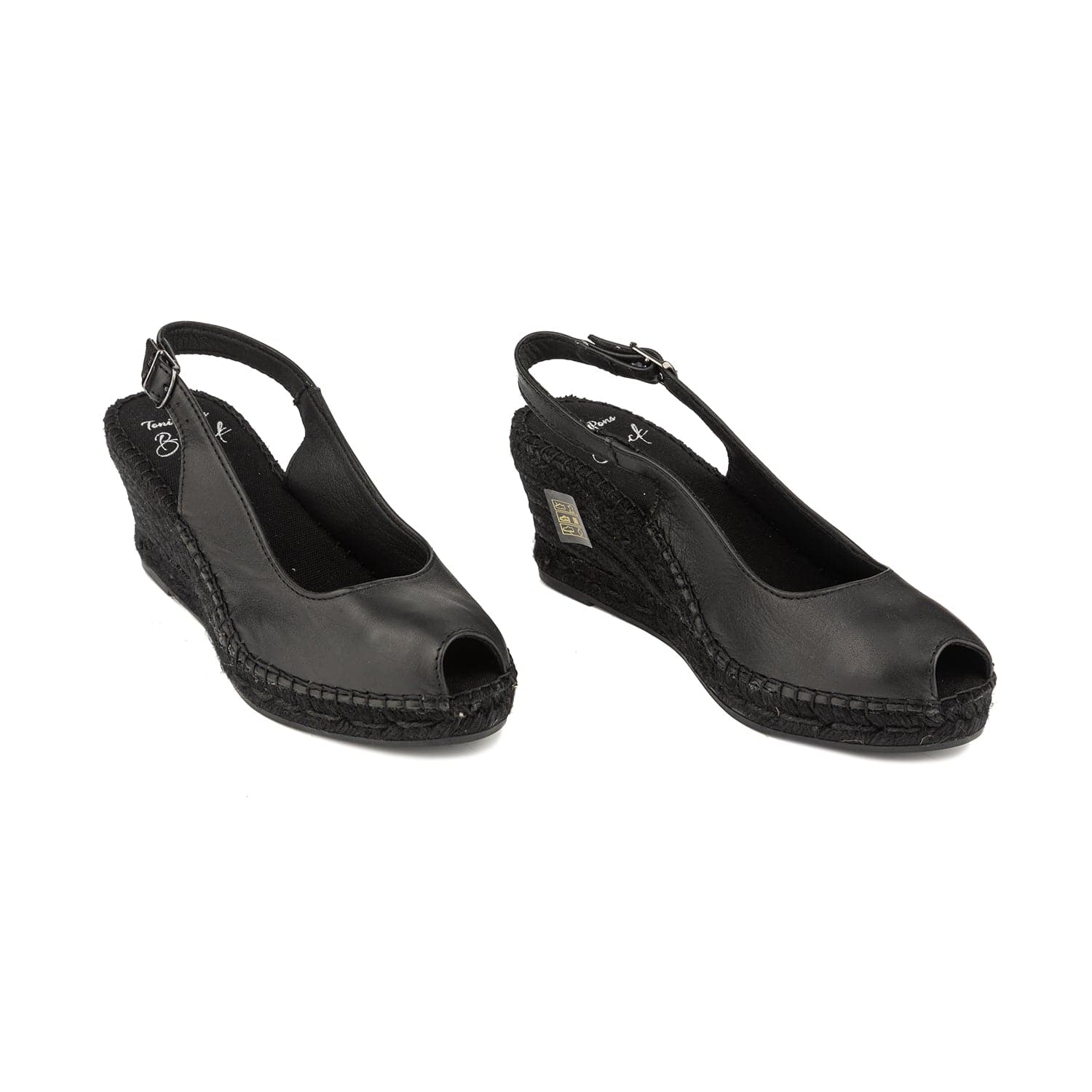 Black Leather Wedge Espadrille for Women - Croacia-PBK