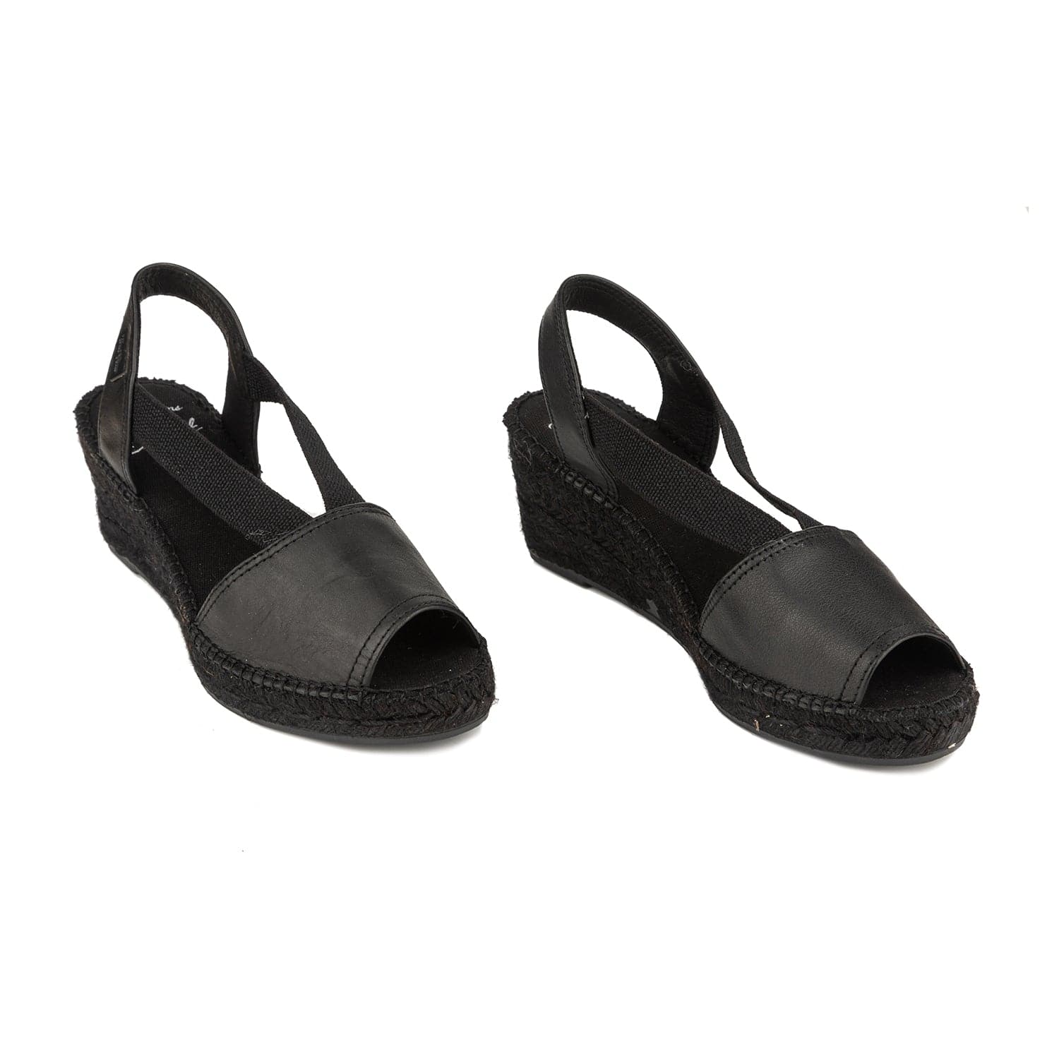 Black Leather Wedge Espadrille for Women - Teide-PBK