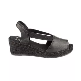 Black Leather Wedge Espadrille for Women - Teide-PBK