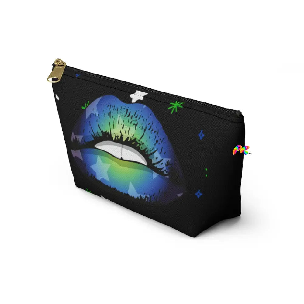 Black Makeup Bag with Blue Lips