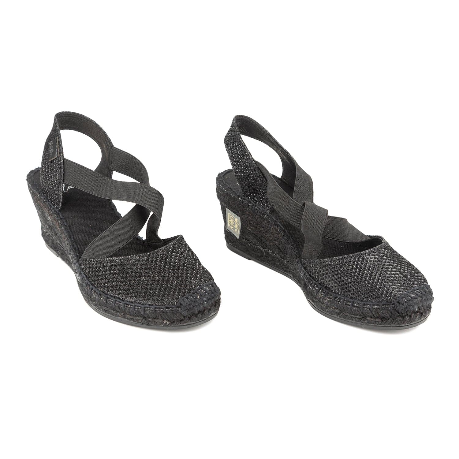 Black Metallic Cotton Blend Wedge Espadrille for Women - Saba-SBK