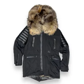 Black Parka with Natural Red Fox Hood - Daniel's Leather