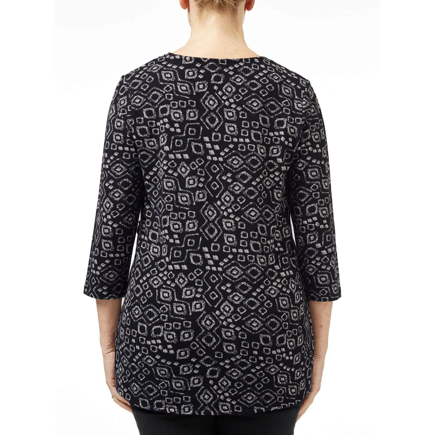 Black Tile Print Cross Over Top