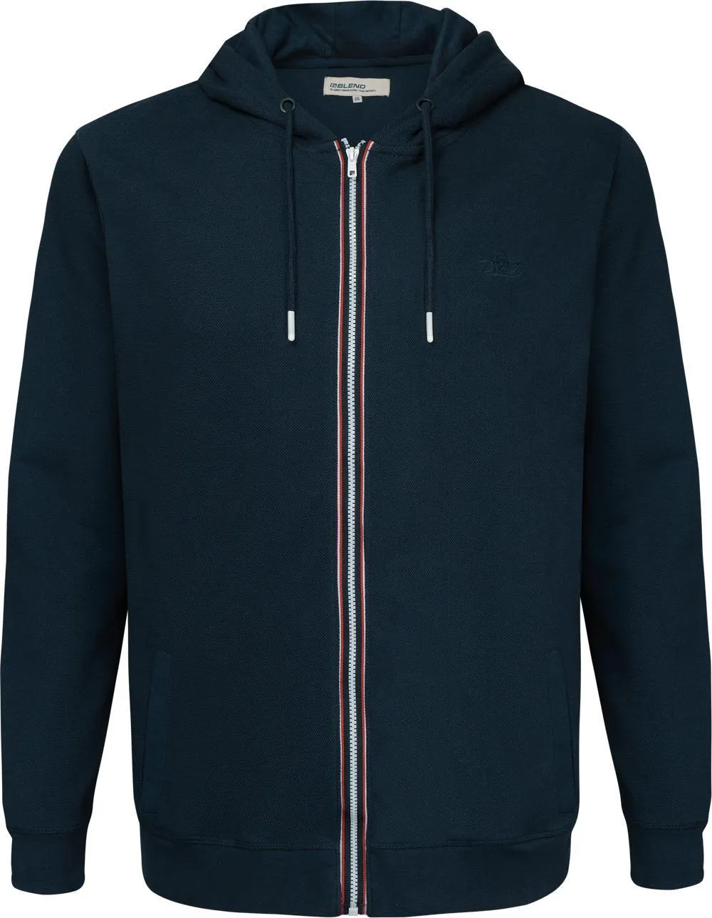 Blend Zip Through Elasticated Trim Hoody - Blue