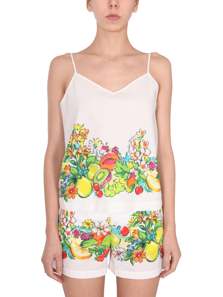 BOUTIQUE MOSCHINO    COTTON POPLIN FLOWER AND FRUIT PRINT TOP