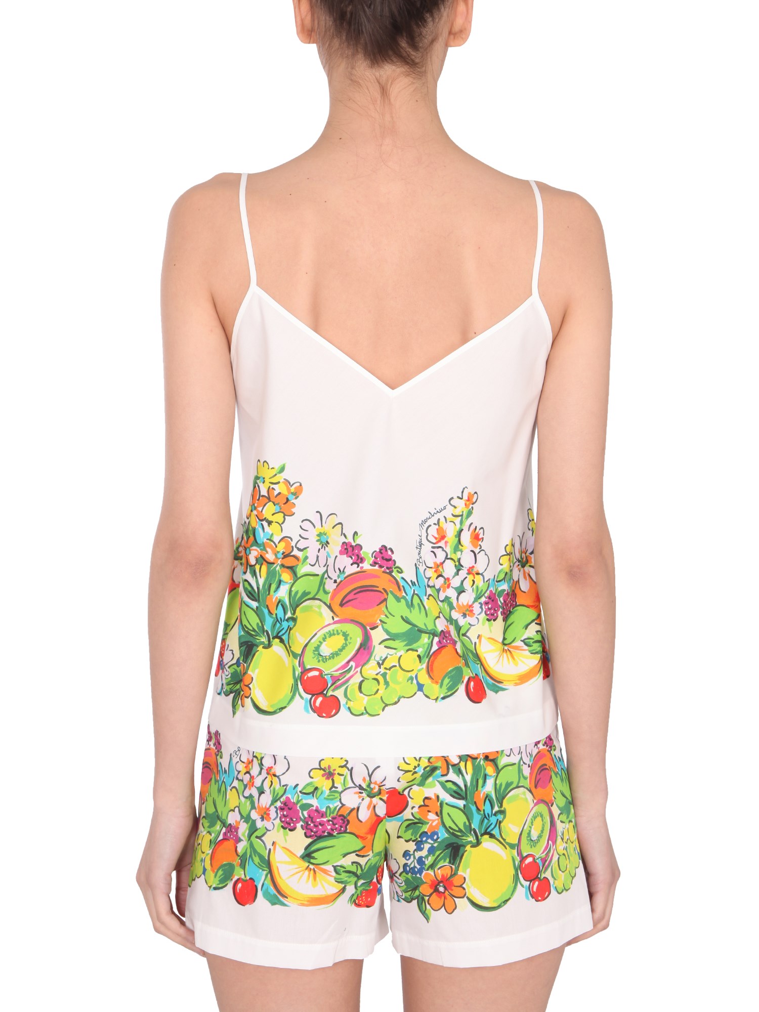 BOUTIQUE MOSCHINO    COTTON POPLIN FLOWER AND FRUIT PRINT TOP