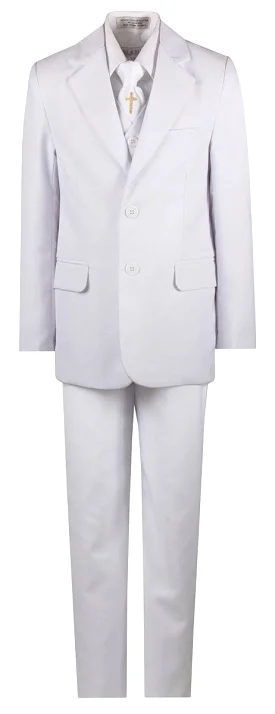 Boys Communion Slim Fit Suit with Religious Cross Neck Tie