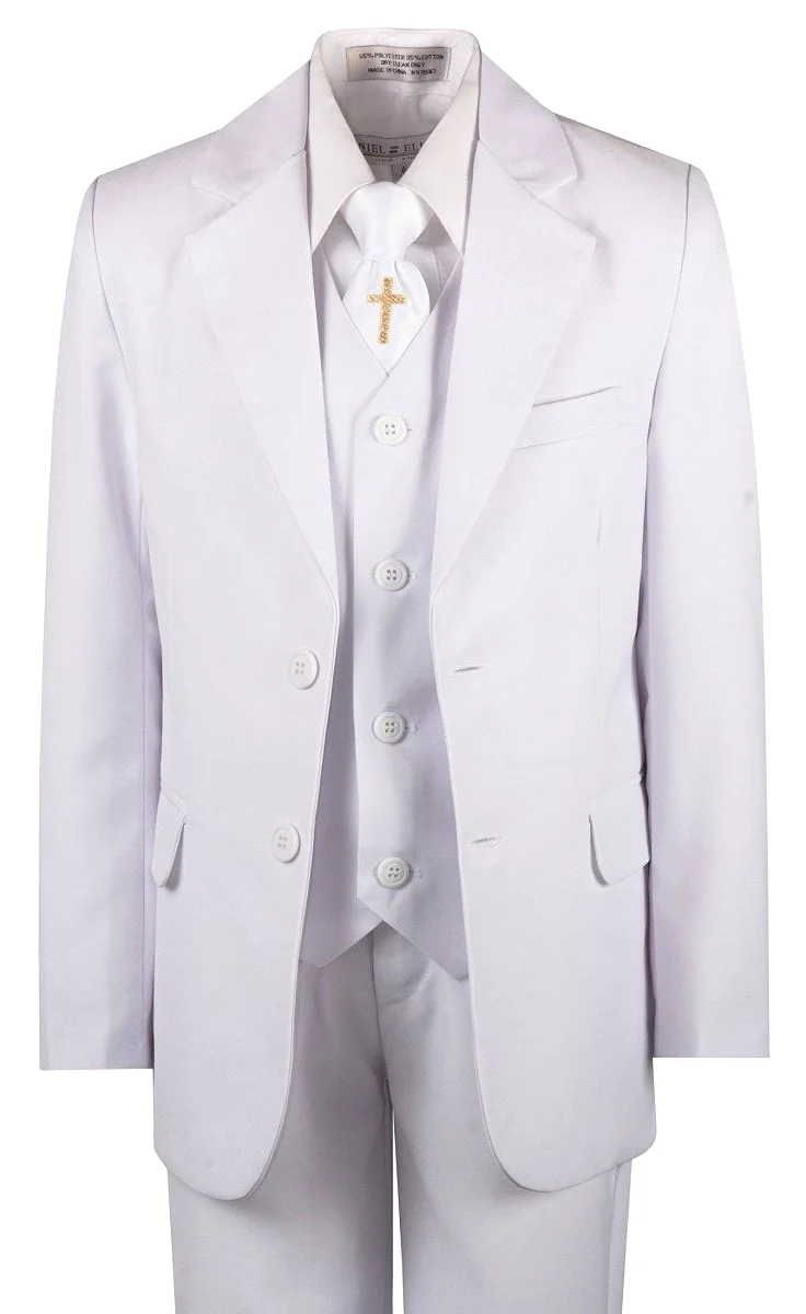 Boys Communion Slim Fit Suit with Religious Cross Neck Tie