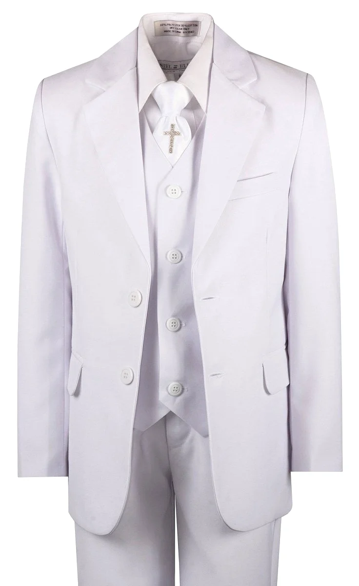 Boys Communion Slim Fit Suit with Religious Cross Neck Tie