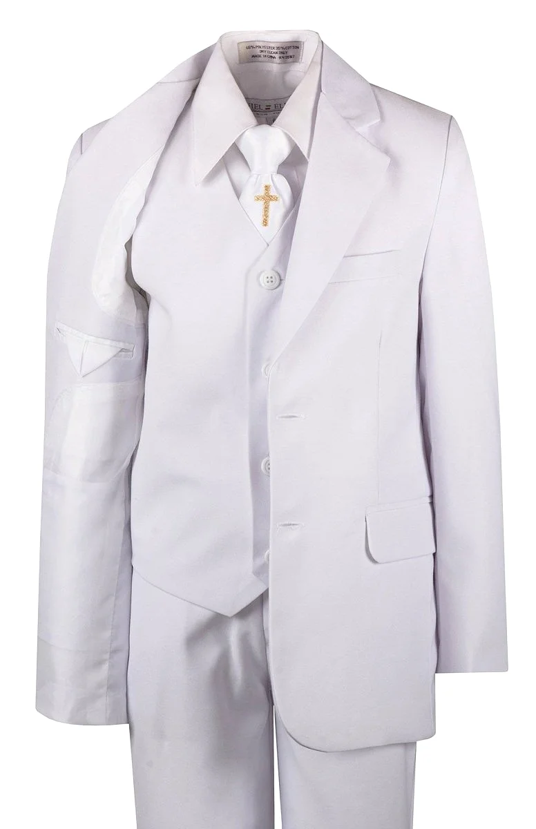 Boys Communion Slim Fit Suit with Religious Cross Neck Tie