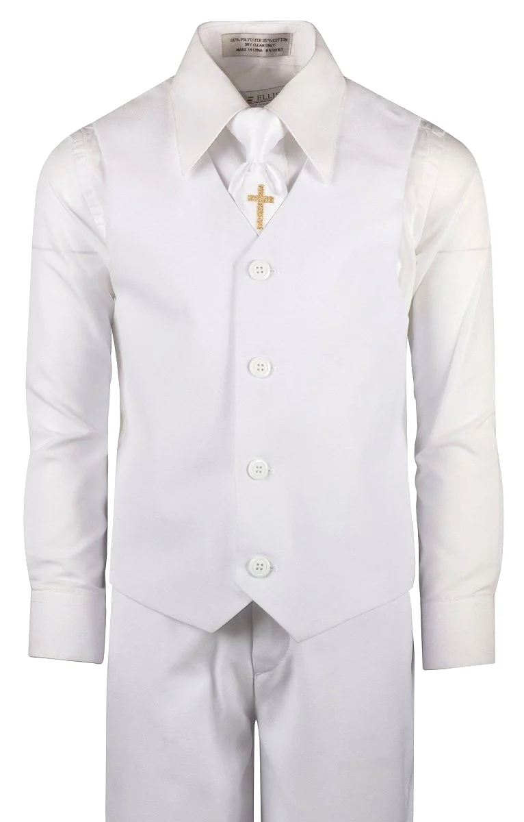 Boys Communion Slim Fit Suit with Religious Cross Neck Tie