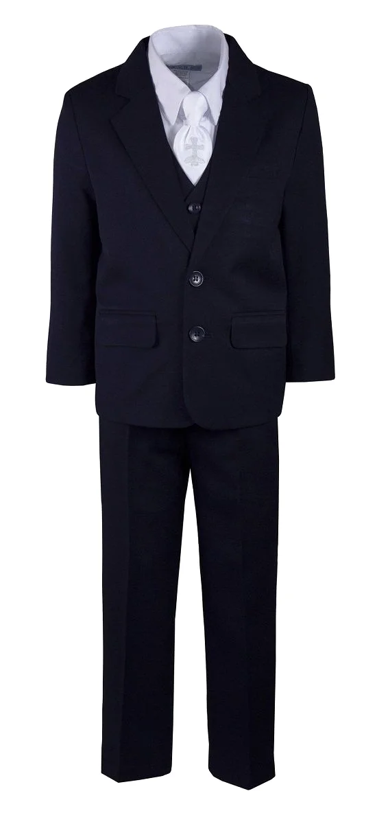 Boys Regular Fit Suit with Embroidered Communion Cross Neck Tie