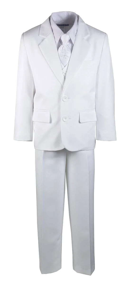 Boys Regular Fit Suit with Embroidered Communion Cross Neck Tie