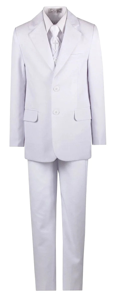 Boys Slim Fit Communion Suit with Religious Cross Neck Tie