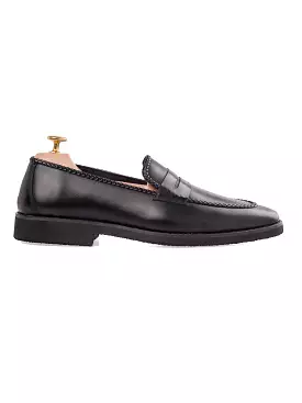 Braided Penny Loafer - Solid Black (Crepe Sole)