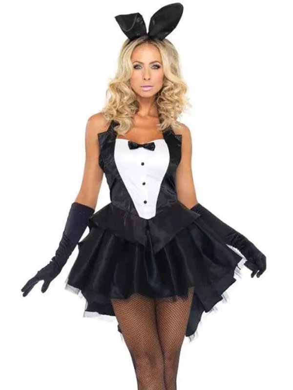 Bunny Girl Costume Black One Piece Dress Headwear Gloves 3-Piece Set Adults Halloween Costumes