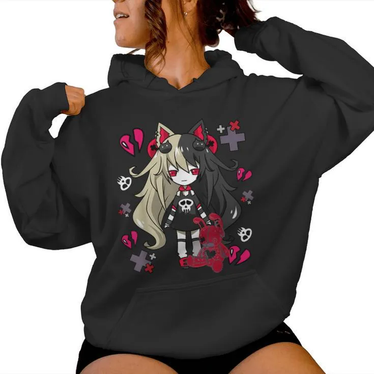 Chibi Kawaii Emo Pastel Goth Girl With Sad Bunny Women Hoodie