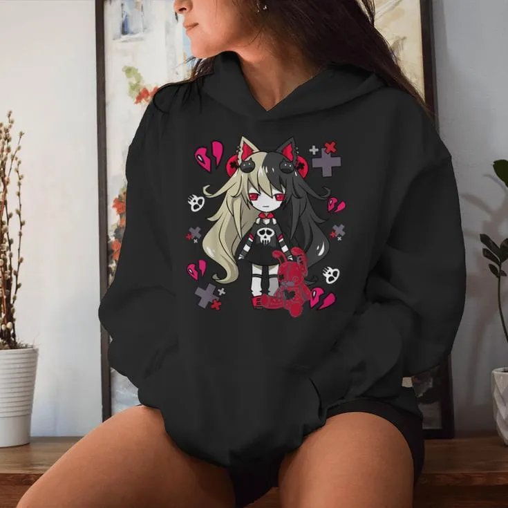 Chibi Kawaii Emo Pastel Goth Girl With Sad Bunny Women Hoodie