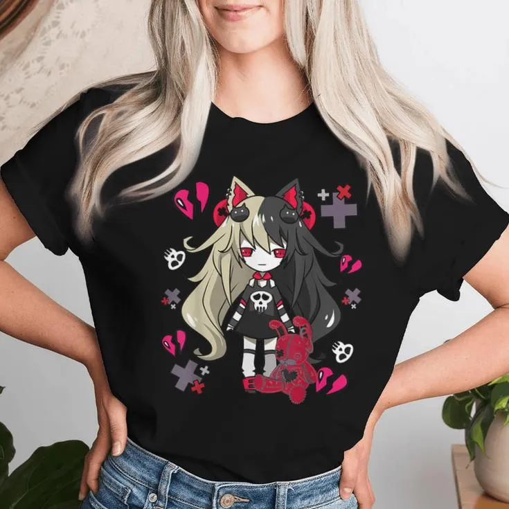 Chibi Kawaii Emo Pastel Goth Girl With Sad Bunny Women T-shirt