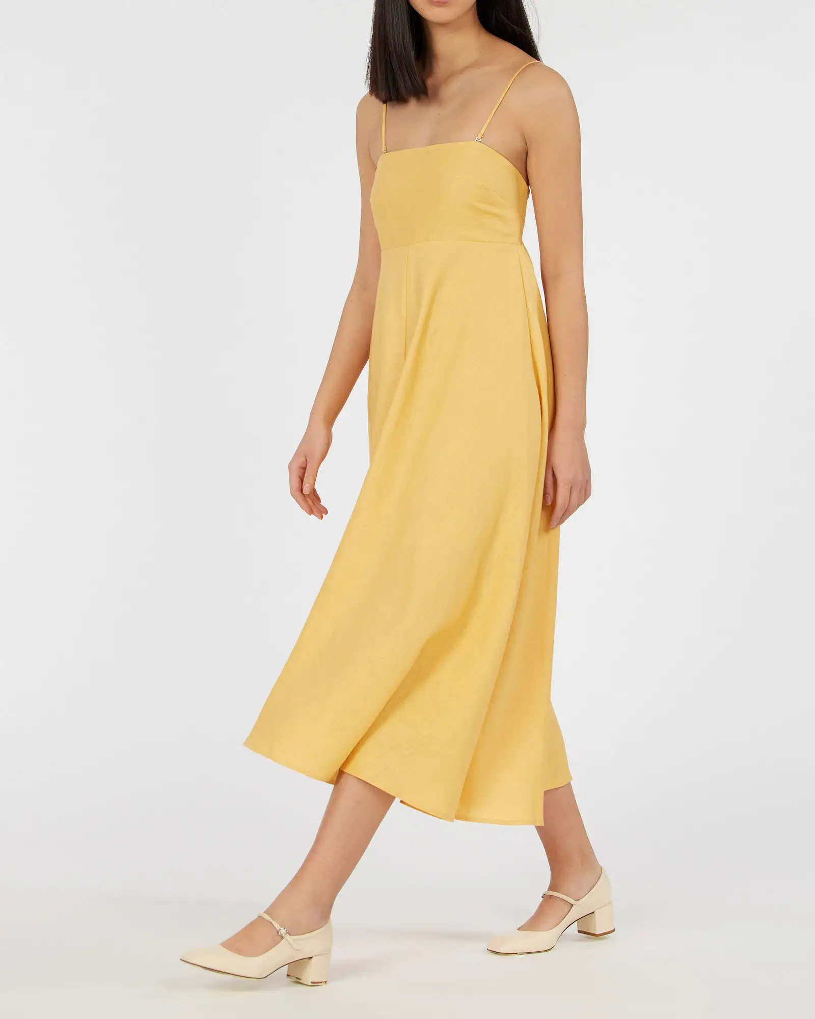 Corinna Linen Midi Dress - Buttercup