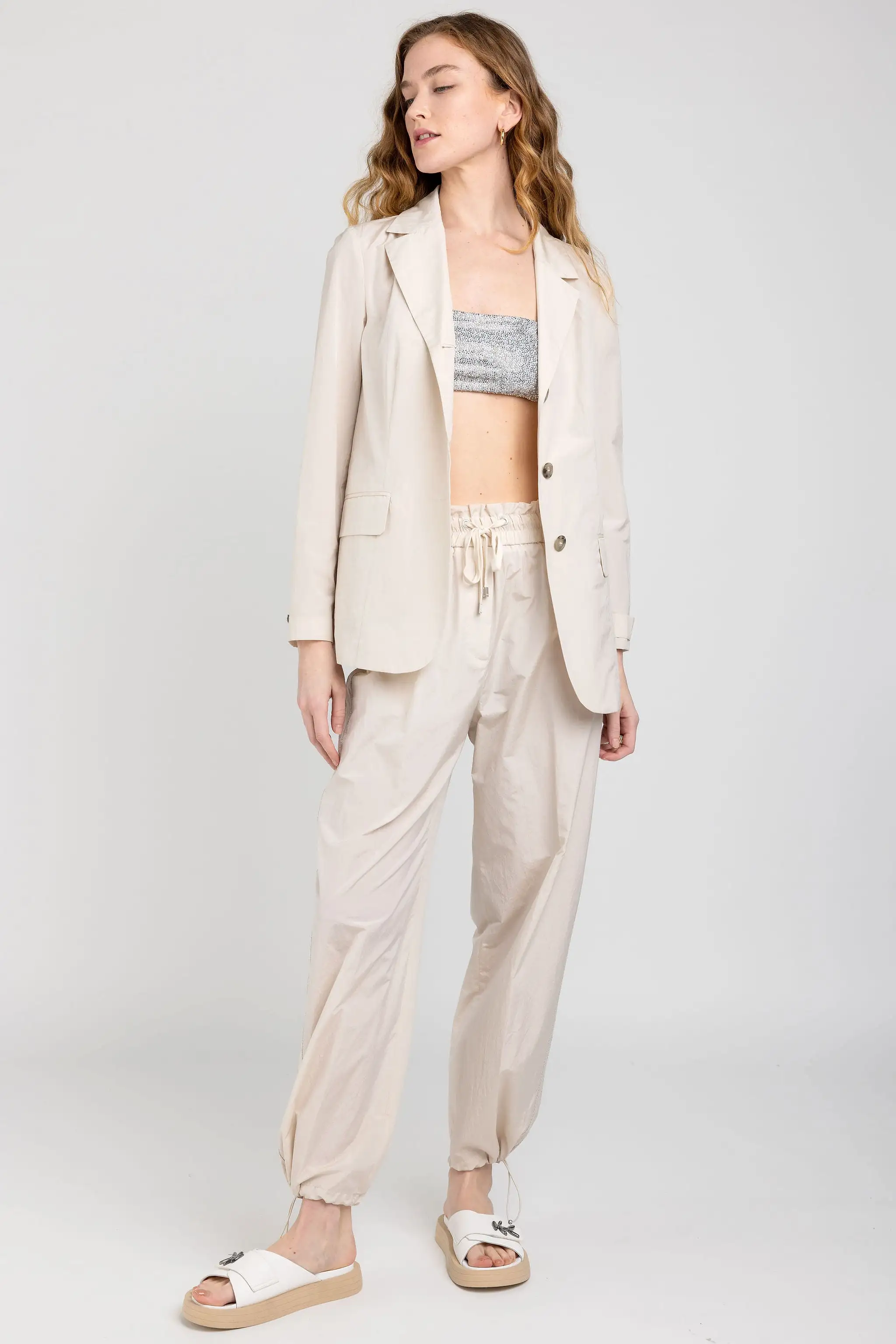 Cotton Poplin Blazer in Sesame Beige