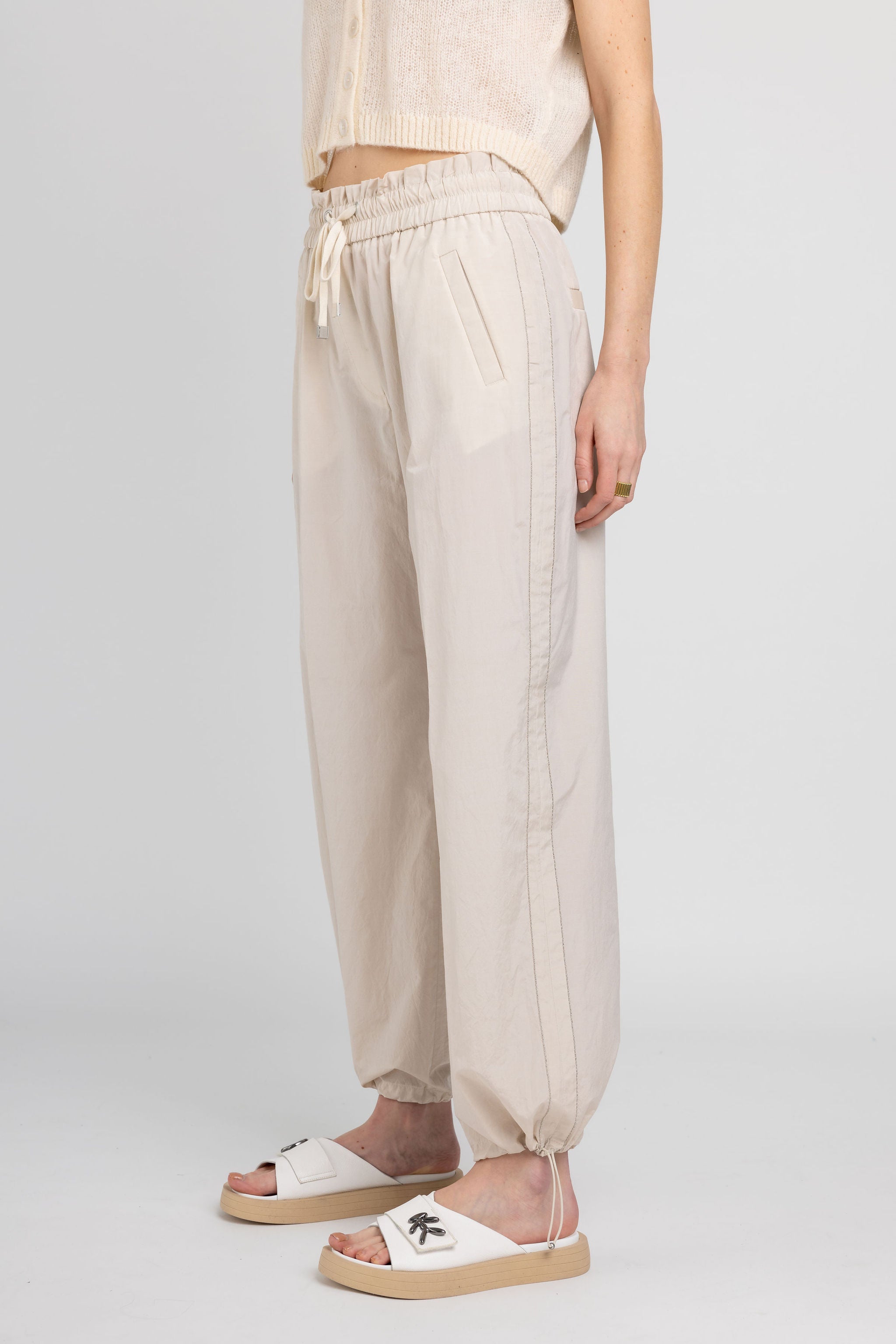 Cotton Poplin Pant in Sesame Beige