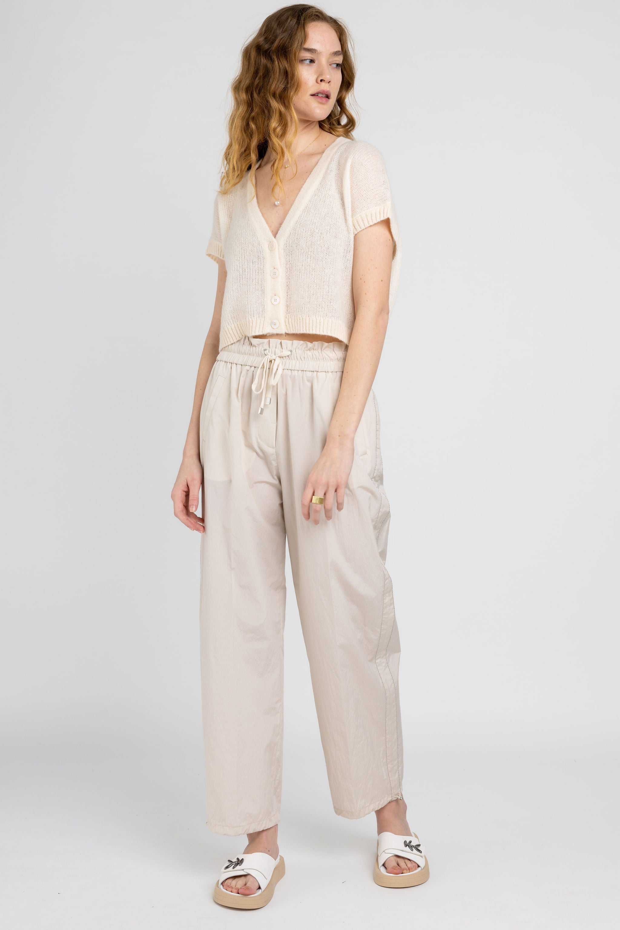 Cotton Poplin Pant in Sesame Beige