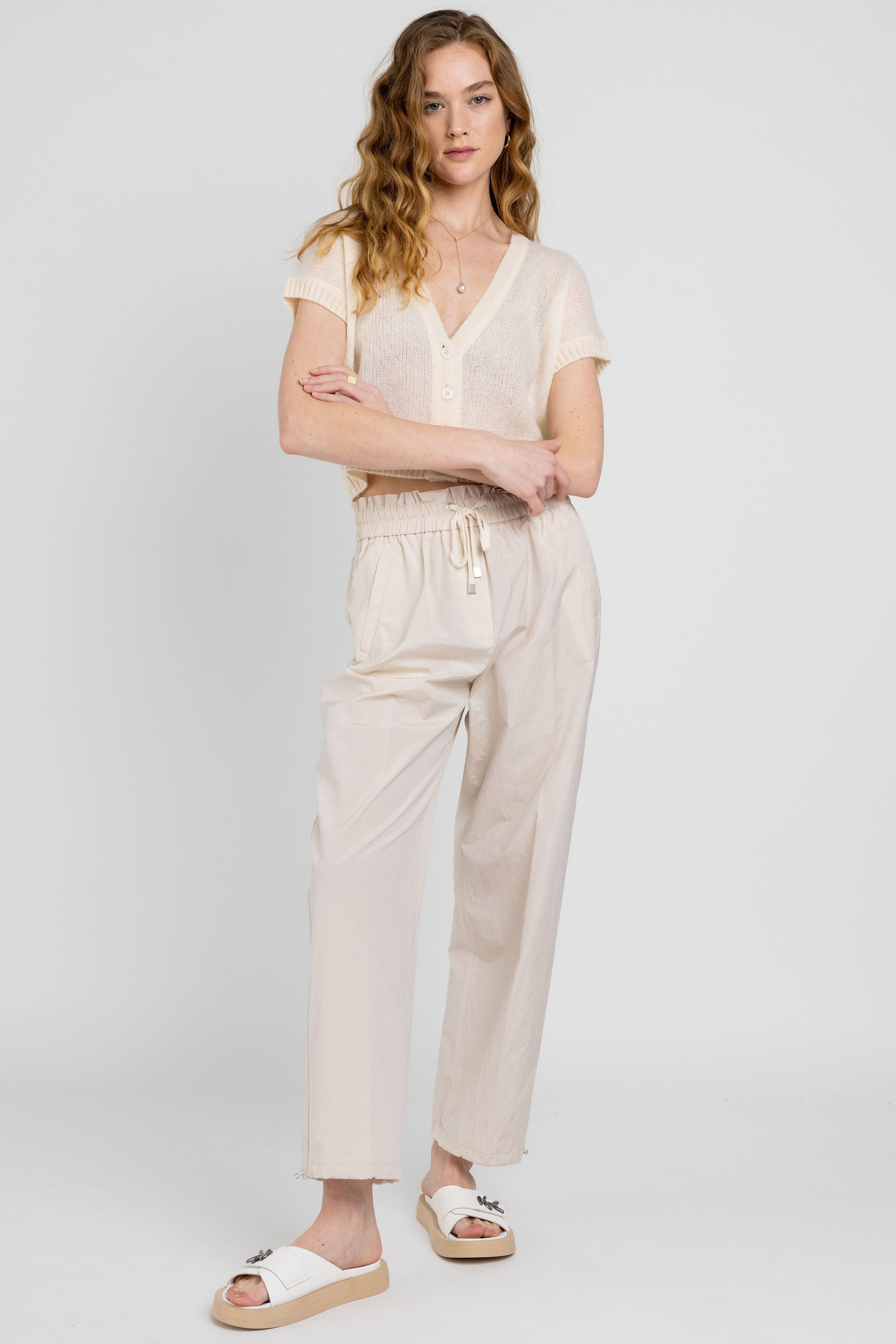 Cotton Poplin Pant in Sesame Beige