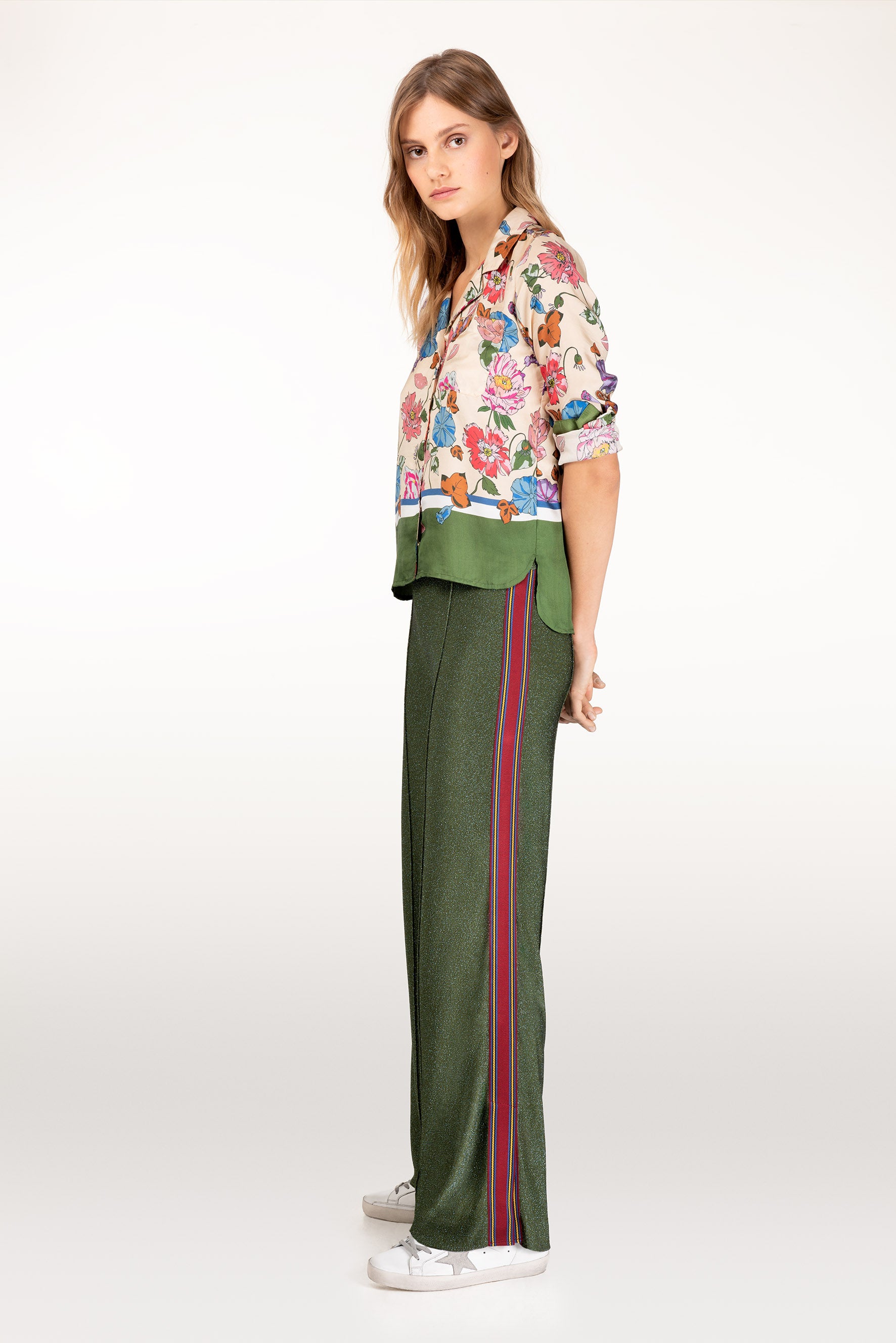 Cressida green lurex trousers