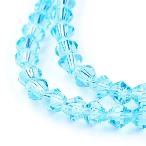 Crystal Glass Beads, Austrian Crystal 5301, Faceted, Bicone, Top Drilled, Light Sky Blue, 4mm