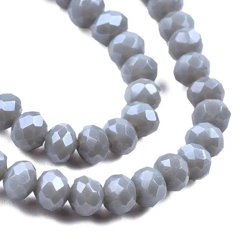 Crystal Glass Beads, Electroplated, Rondelle, Faceted, Pearl Luster, Light Steel Blue, 4mm