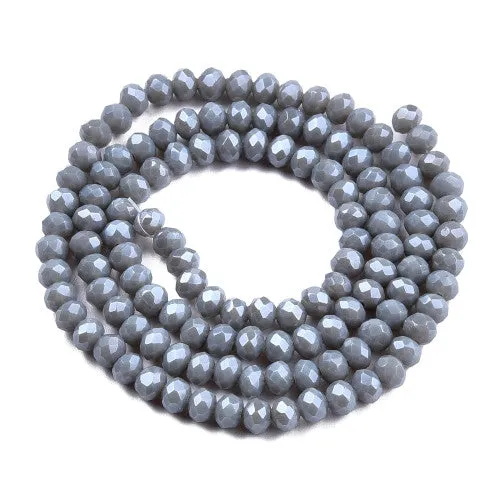 Crystal Glass Beads, Electroplated, Rondelle, Faceted, Pearl Luster, Light Steel Blue, 4mm