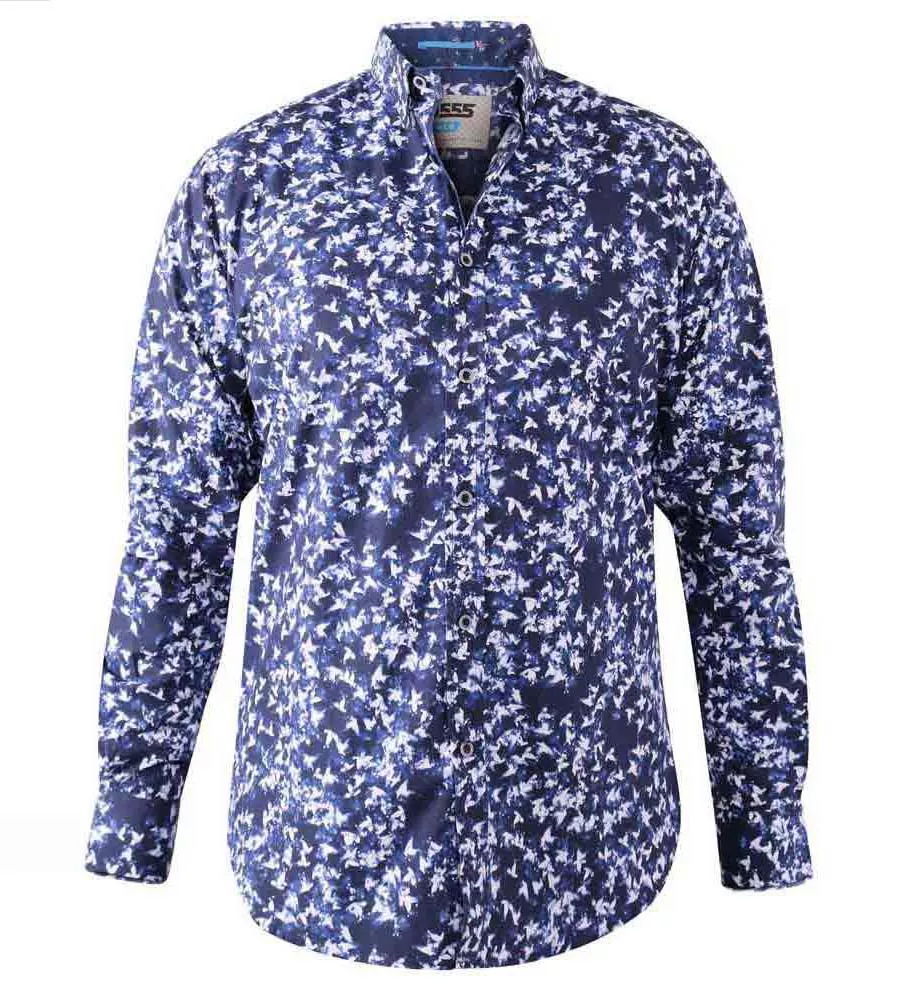 D555 Mens Long Sleeve Shirt With All Over Print (HARROW)