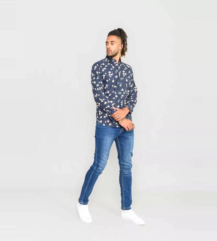 D555 Mens Long Sleeve Shirt With All Over Print (ROOKSEY)