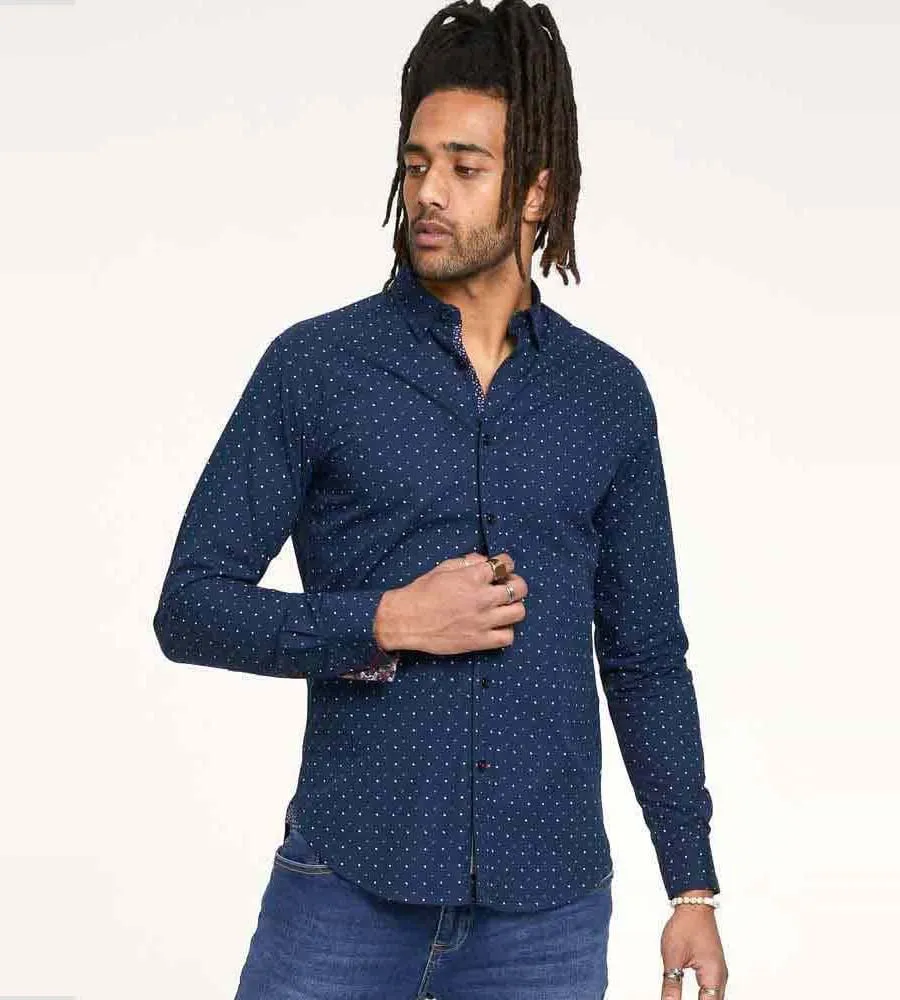 D555 Mens Long Sleeve Shirt With Micro All Over Print (EPPING)