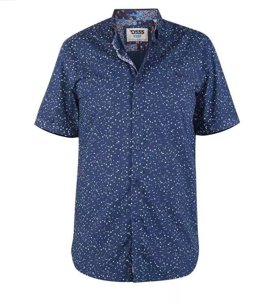 D555 Mens Navy Short Sleeve Shirt With All Over Micro Print (FINDON)