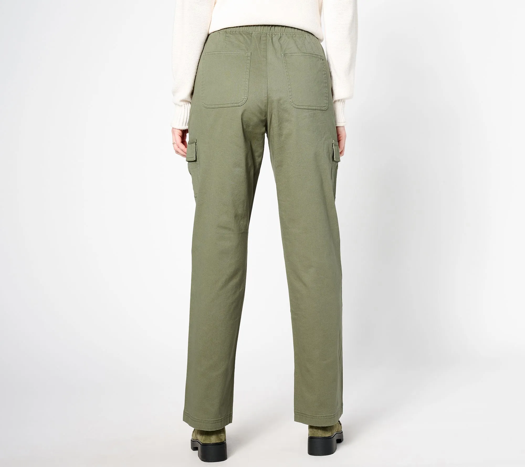 Denim & Co. Reg EasyWear Twill Pull-On Cargo Straight Leg Pants