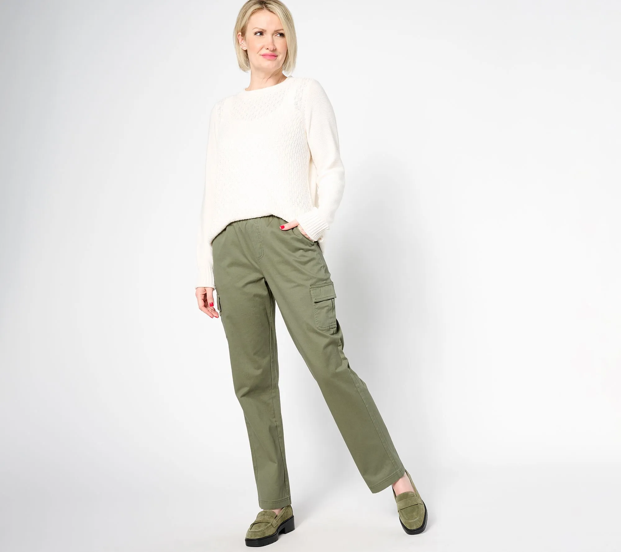 Denim & Co. Reg EasyWear Twill Pull-On Cargo Straight Leg Pants