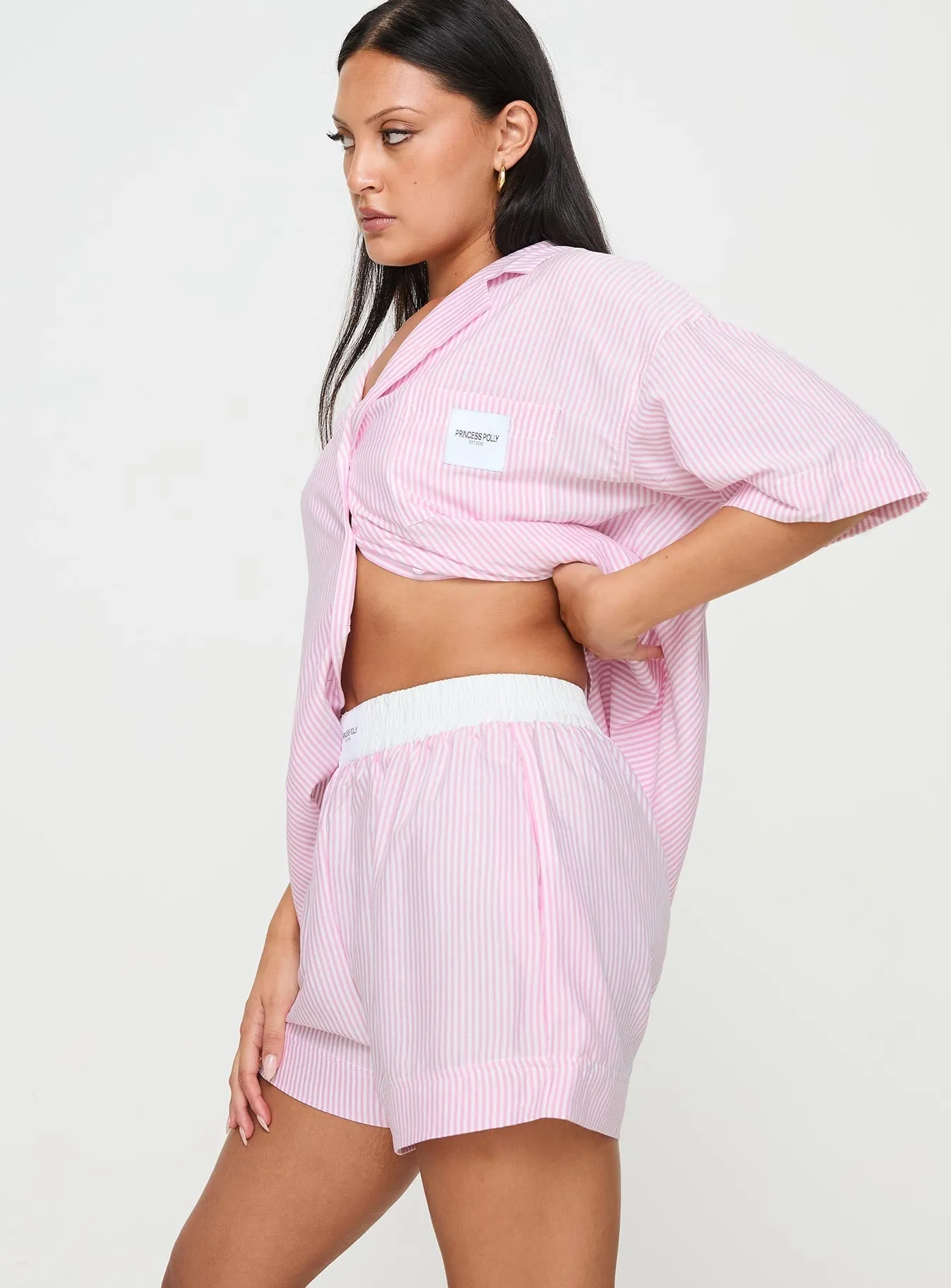 Early Riser Sleep Shorts Pink Stripe