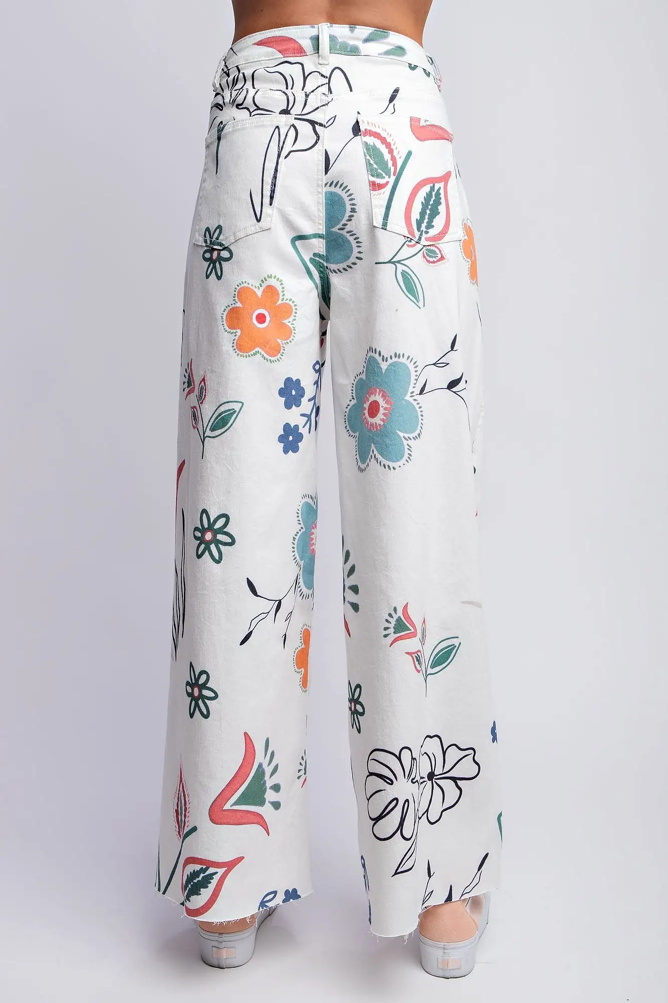 Easel Printed Washed Twill Wide Pants