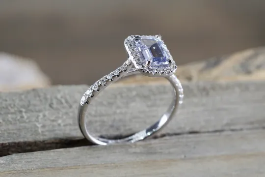 Elongated Natural Light Blue Sapphire Halo Diamond Engagement Ring M3064