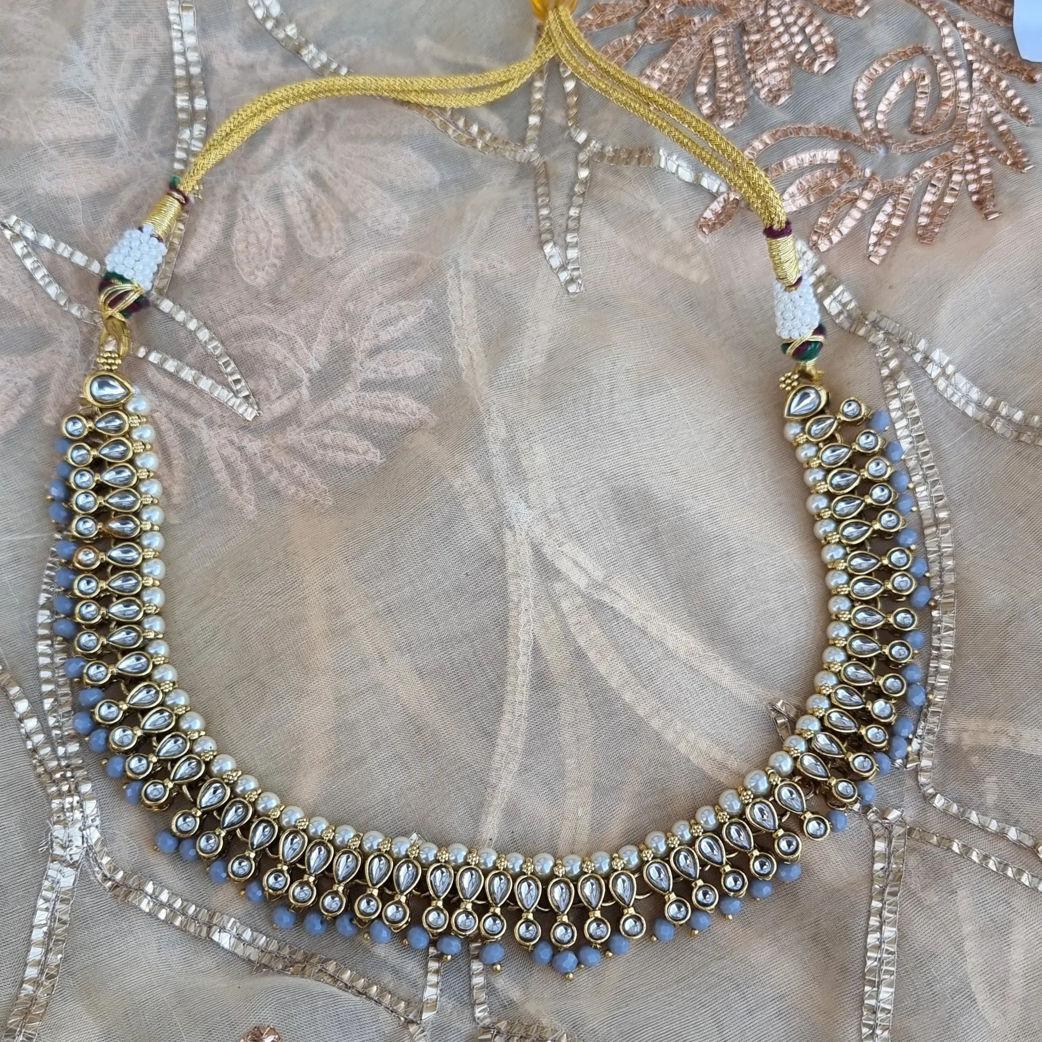 Ethnnic Choker With Champagne and Light Blue stones