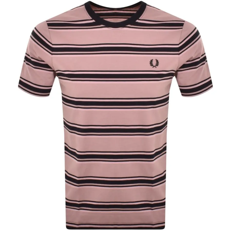 Fred Perry Stripe T Shirt Pink